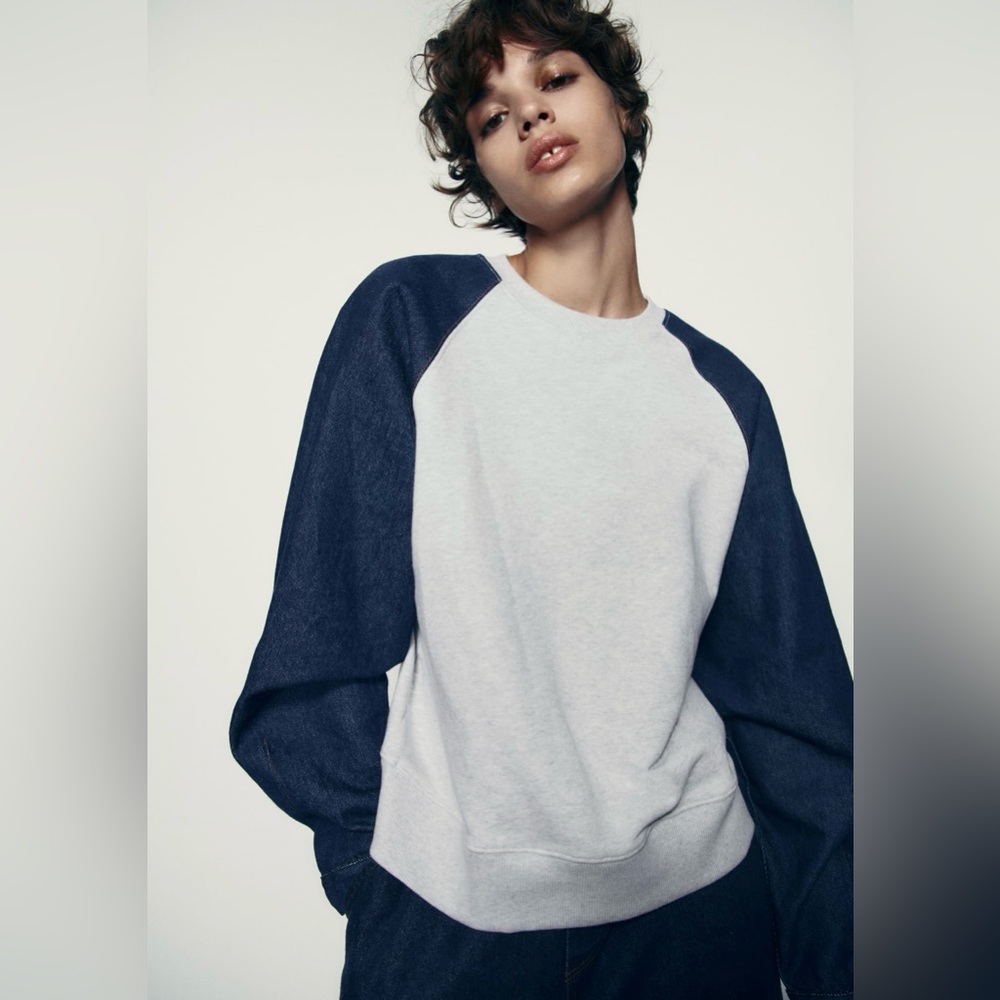 ZARA  Combination Denim & Grey Oversized Sweatshirt (Fits L -XL)